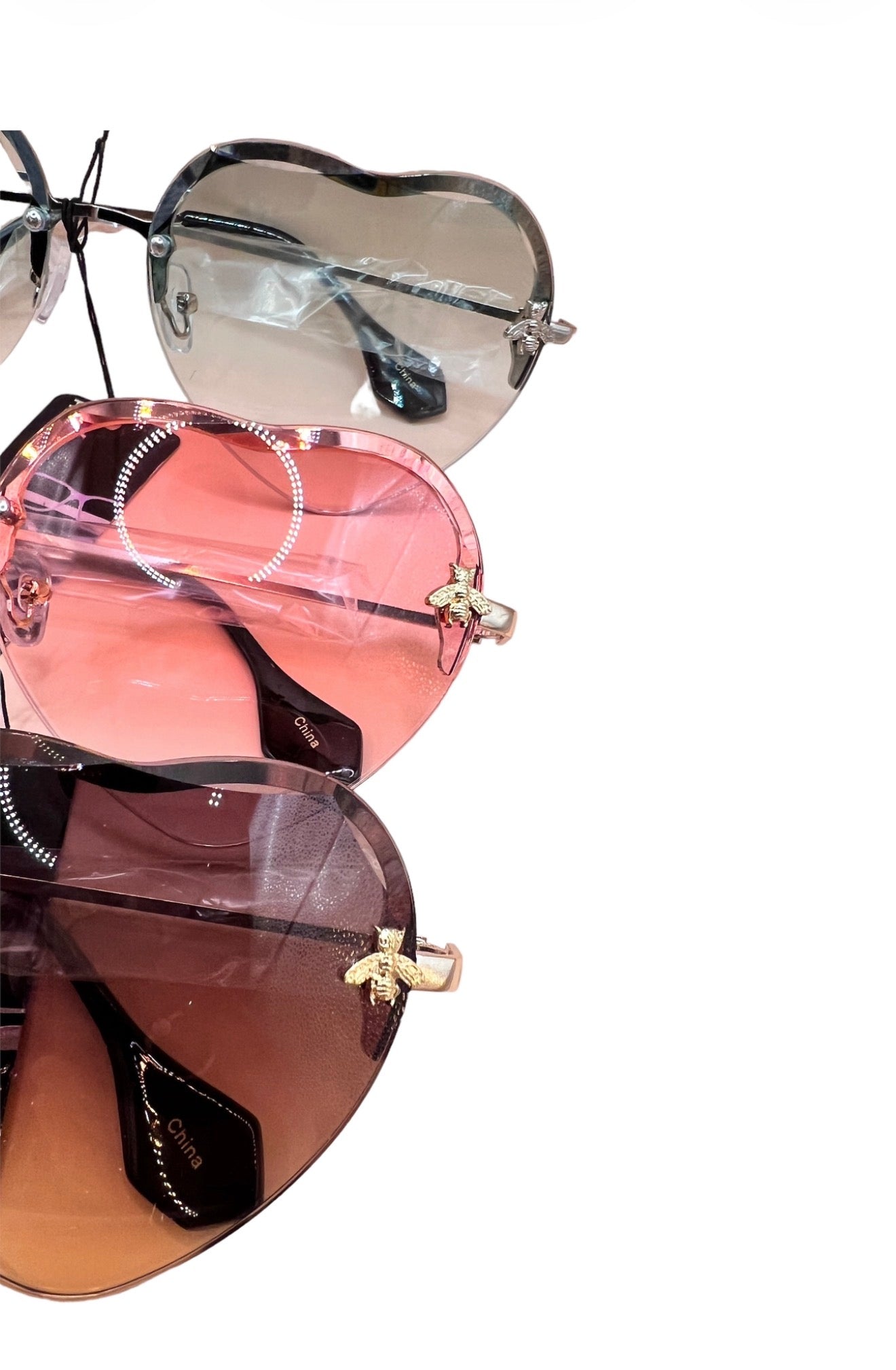1xHeart Shaped Sunglasses Metal Frame Women Cute Aviator bee charm retro sunnies