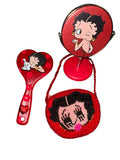 3-Pc Fashion Set,8x5in Glass beaded Purse Coin Purse,6x3in Hair Brush,and 6x4in Swivel Stand Mini Pristine Mirror Betty Boop Set
