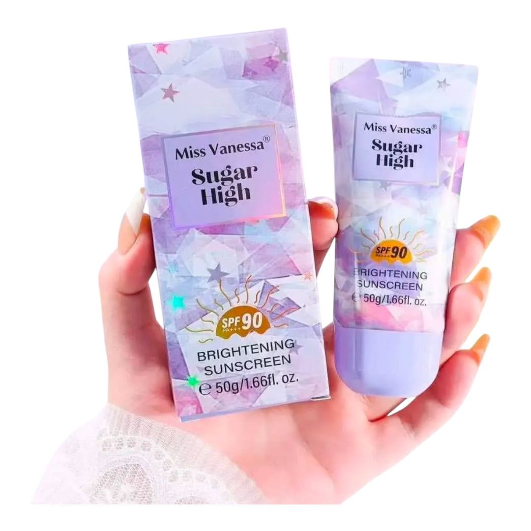 2-Pc Miss Vanessa SPF 90 UVB+UVA Sugar High Brightening Sunscreen, rich in collagen,niacinamide,moisturizing, makeup primer