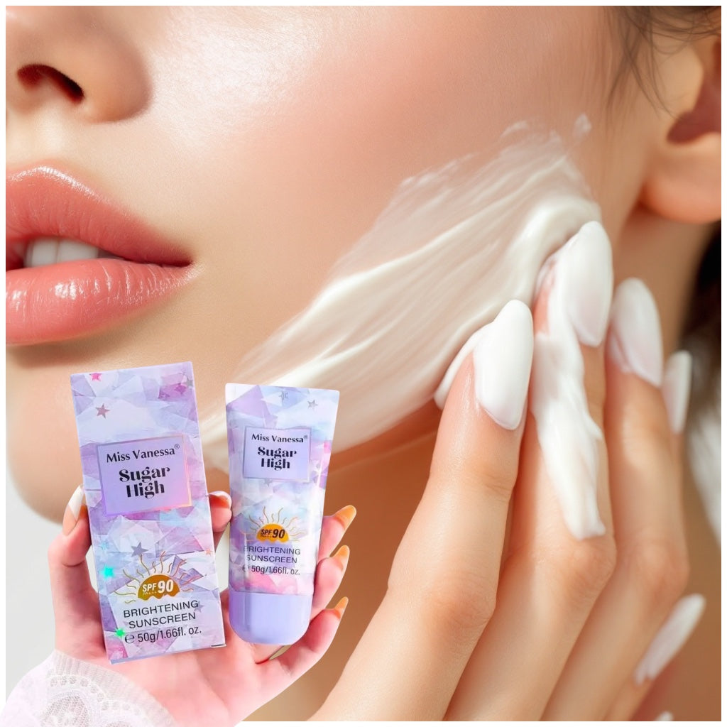 2-Pc Miss Vanessa SPF 90 UVB+UVA Sugar High Brightening Sunscreen, rich in collagen,niacinamide,moisturizing, makeup primer